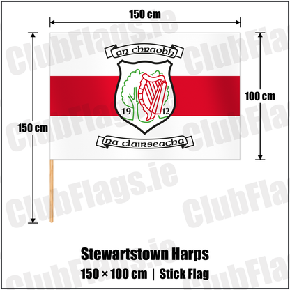 Stewartstown Harps 100cm x 150cm Stick Flag with the club crest and colours, Tyrone GAA - ClubFlags.ie