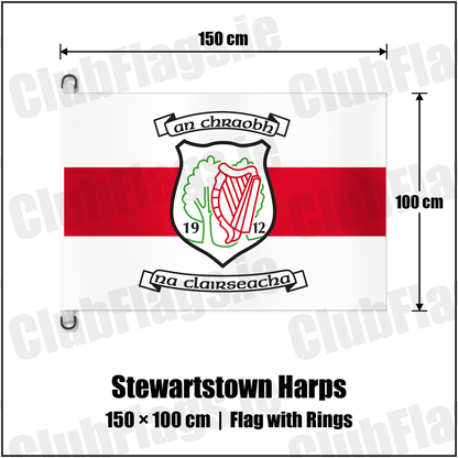 Stewartstown Harps 150cm x 100cm Flag Pole Flag with Rings with the club crest and colours, Tyrone GAA - ClubFlags.ie