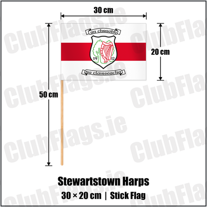 Stewartstown Harps 20cm x 30cm Stick Flag with the club crest and colours, Tyrone GAA - ClubFlags.ie