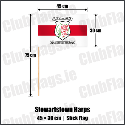 Stewartstown Harps 30cm x 45cm Stick Flag with the club crest and colours, Tyrone GAA - ClubFlags.ie