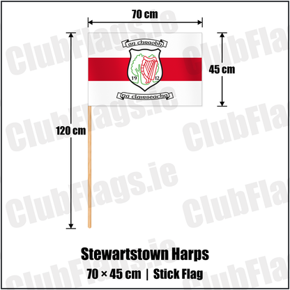Stewartstown Harps 45cm x 70cm Stick Flag with the club crest and colours, Tyrone GAA - ClubFlags.ie