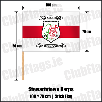 Stewartstown Harps 70cm x 100cm Stick Flag with the club crest and colours, Tyrone GAA - ClubFlags.ie