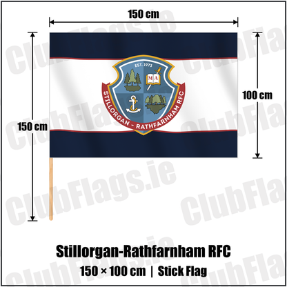 Stillorgan-Rathfarnham RFC 100cm x 150cm Stick Flag with the club crest and colours, Dublin Rugby - ClubFlags.ie