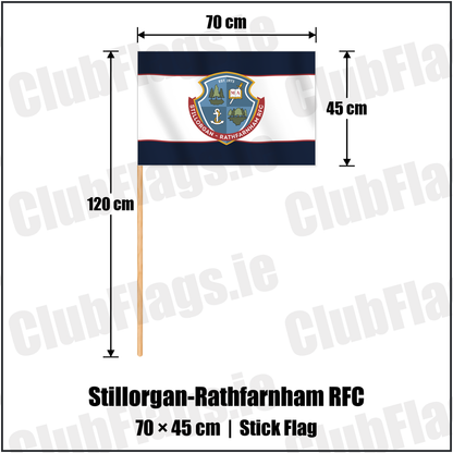 Stillorgan-Rathfarnham RFC 45cm x 70cm Stick Flag with the club crest and colours, Dublin Rugby - ClubFlags.ie