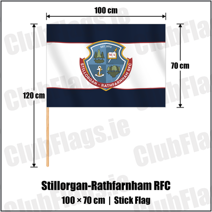 Stillorgan-Rathfarnham RFC 70cm x 100cm Stick Flag with the club crest and colours, Dublin Rugby - ClubFlags.ie