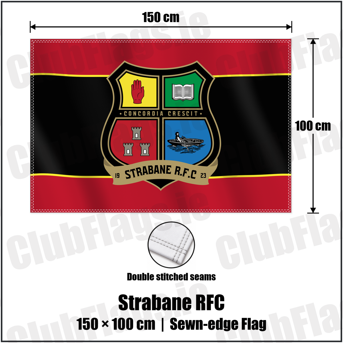 Strabane RFC 100cm x 150cm Flag (sewn on the edges) with the club crest and colours, Tyrone Rugby - ClubFlags.ie