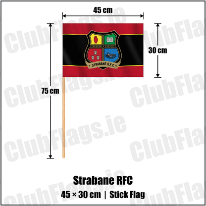 Strabane RFC 30cm x 45cm Stick Flag with the club crest and colours, Tyrone Rugby - ClubFlags.ie