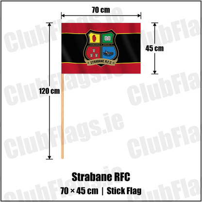 Strabane RFC 45cm x 70cm Stick Flag with the club crest and colours, Tyrone Rugby - ClubFlags.ie