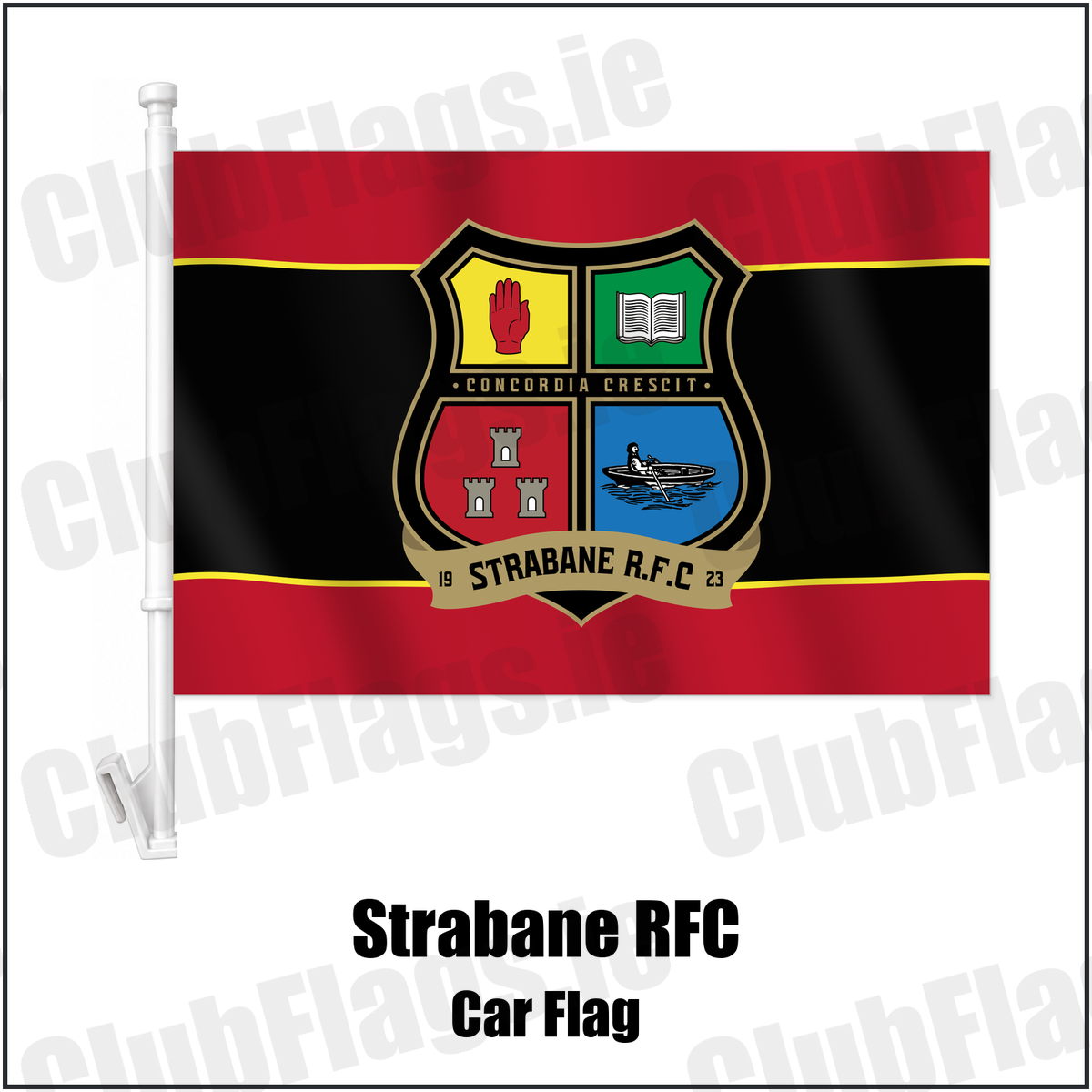 Strabane RFC Car Flag with the club crest and colours, Tyrone Rugby - ClubFlags.ie