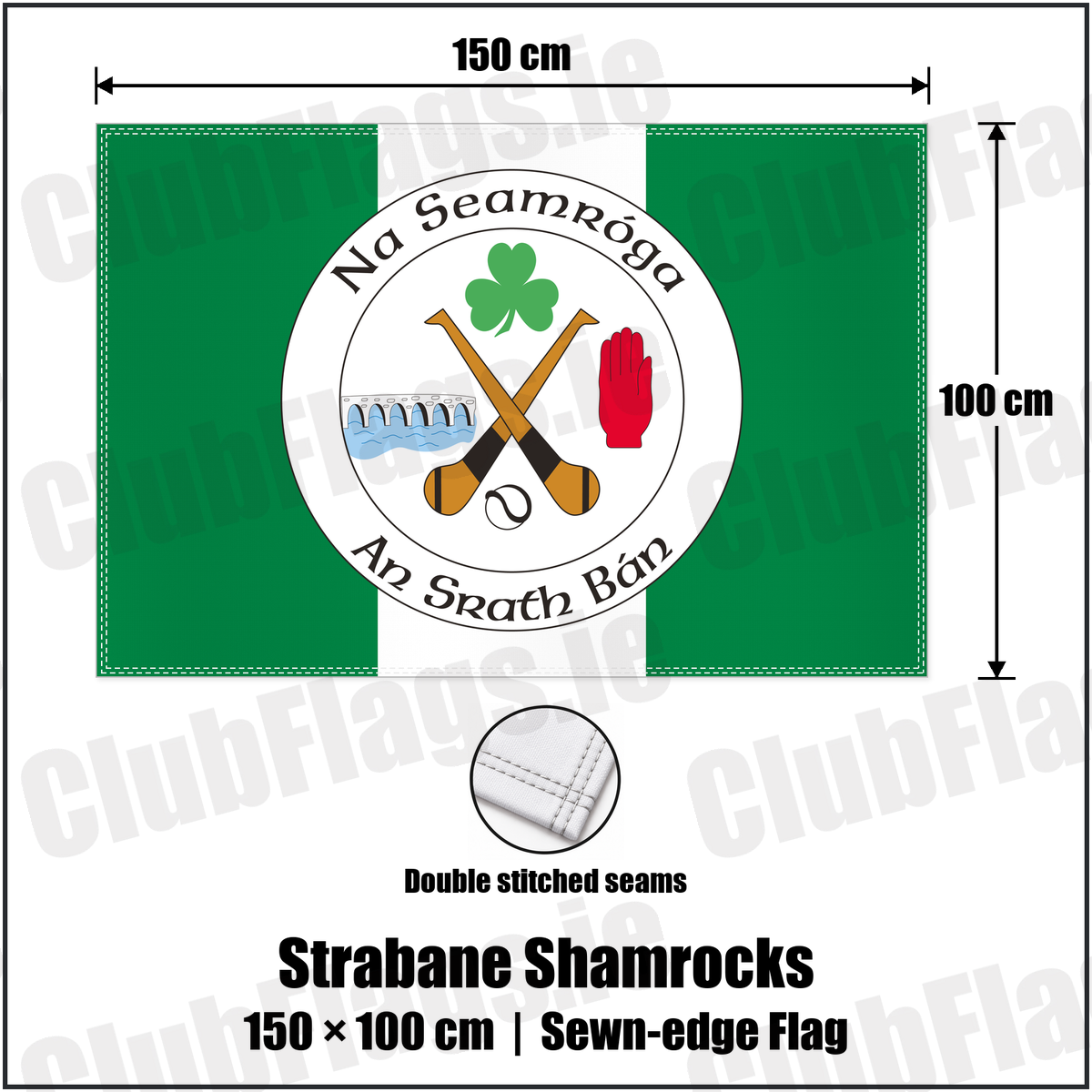 Strabane Shamrocks 100cm x 150cm Flag (sewn on the edges) with the club crest and colours, Tyrone GAA - ClubFlags.ie