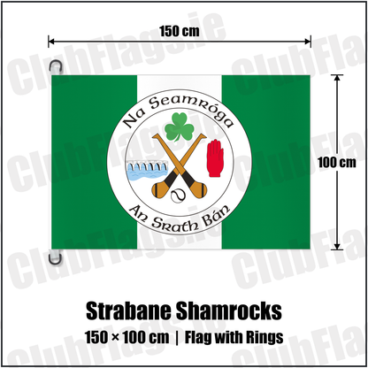 Strabane Shamrocks 150cm x 100cm Flag Pole Flag with Rings with the club crest and colours, Tyrone GAA - ClubFlags.ie