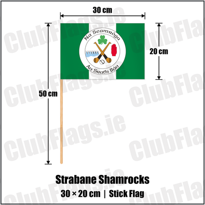 Strabane Shamrocks 20cm x 30cm Stick Flag with the club crest and colours, Tyrone GAA - ClubFlags.ie