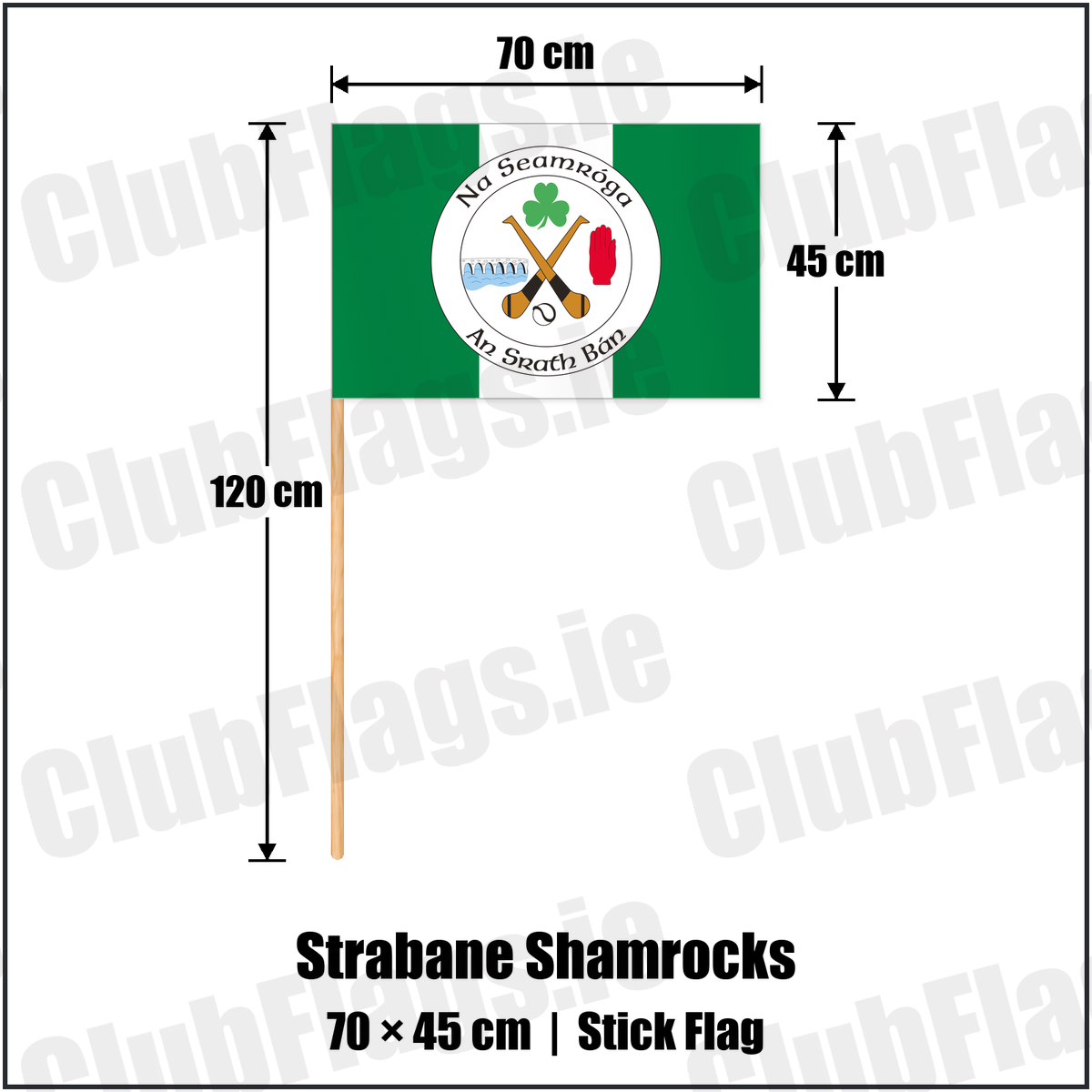 Strabane Shamrocks 45cm x 70cm Stick Flag with the club crest and colours, Tyrone GAA - ClubFlags.ie