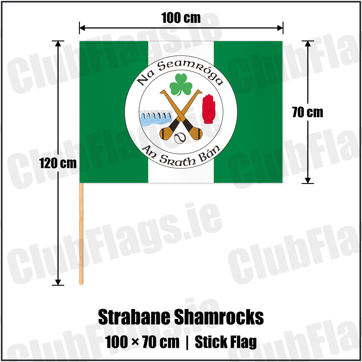 Strabane Shamrocks 70cm x 100cm Stick Flag with the club crest and colours, Tyrone GAA - ClubFlags.ie