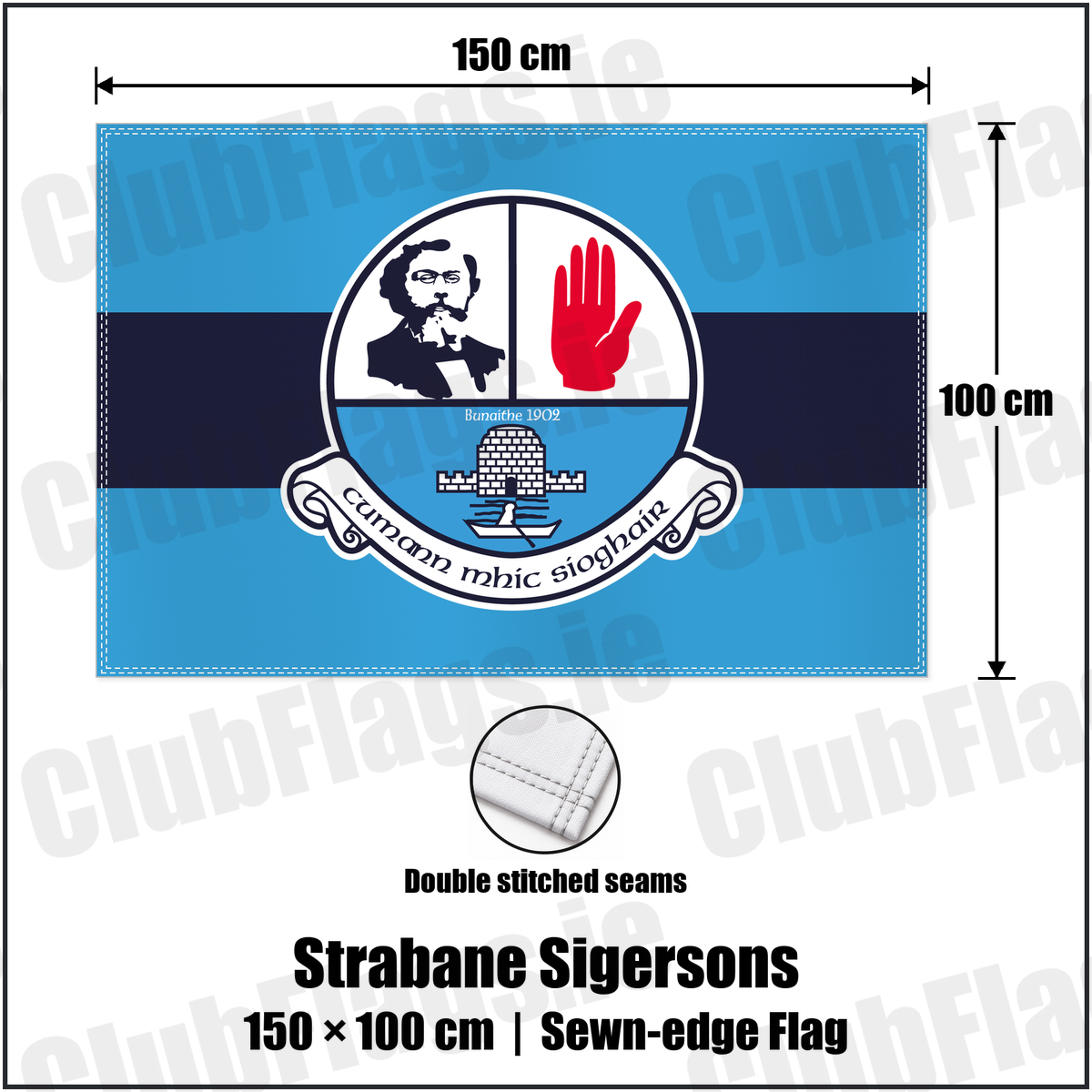 Strabane Sigersons 100cm x 150cm Flag (sewn on the edges) with the club crest and colours, Tyrone GAA - ClubFlags.ie