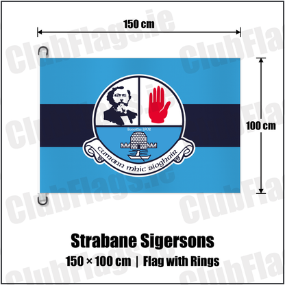Strabane Sigersons 150cm x 100cm Flag Pole Flag with Rings with the club crest and colours, Tyrone GAA - ClubFlags.ie