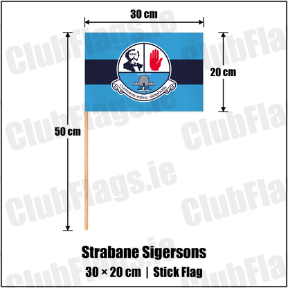 Strabane Sigersons 20cm x 30cm Stick Flag with the club crest and colours, Tyrone GAA - ClubFlags.ie