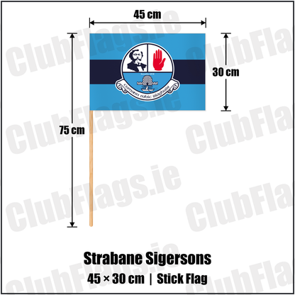 Strabane Sigersons 30cm x 45cm Stick Flag with the club crest and colours, Tyrone GAA - ClubFlags.ie