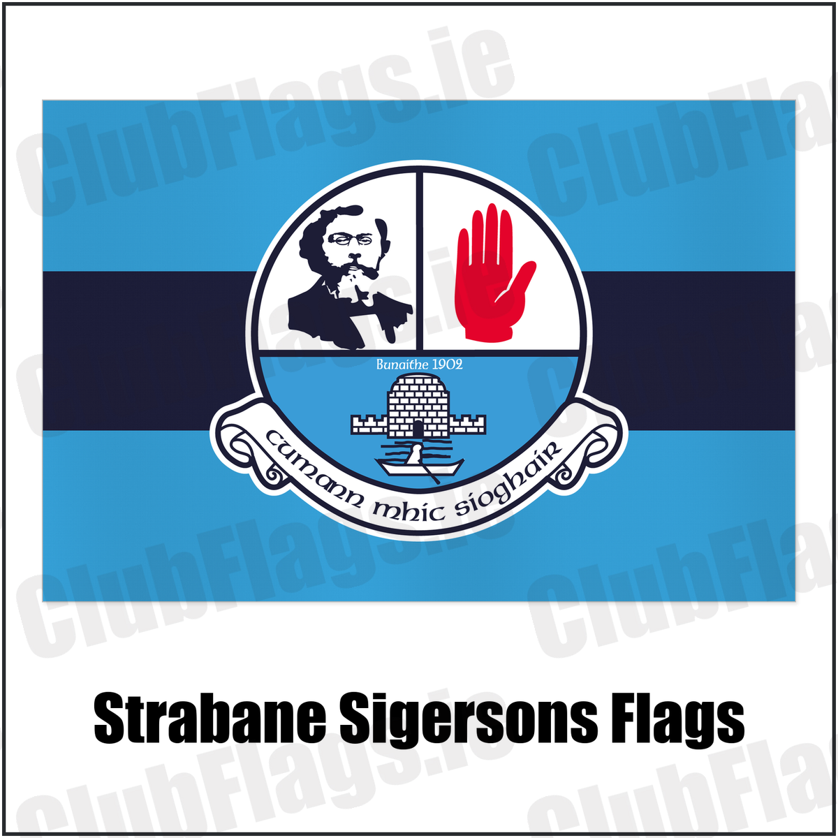 Strabane Sigersons Flags with the club crest and colours, Tyrone GAA - ClubFlags.ie