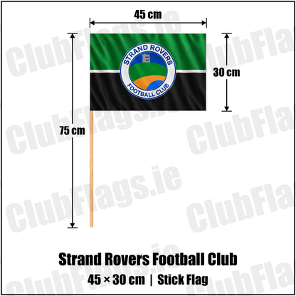 Strand Rovers Football Club 30cm x 45cm Stick Flag with the club crest and colours, Donegal Football - ClubFlags.ie