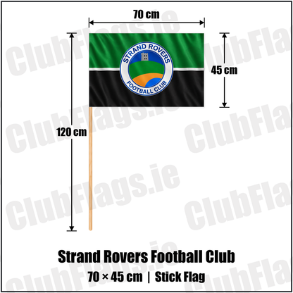 Strand Rovers Football Club 45cm x 70cm Stick Flag with the club crest and colours, Donegal Football - ClubFlags.ie