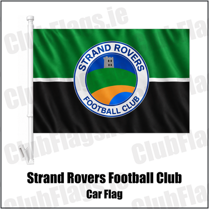 Strand Rovers Football Club Car Flag with the club crest and colours, Donegal Football - ClubFlags.ie