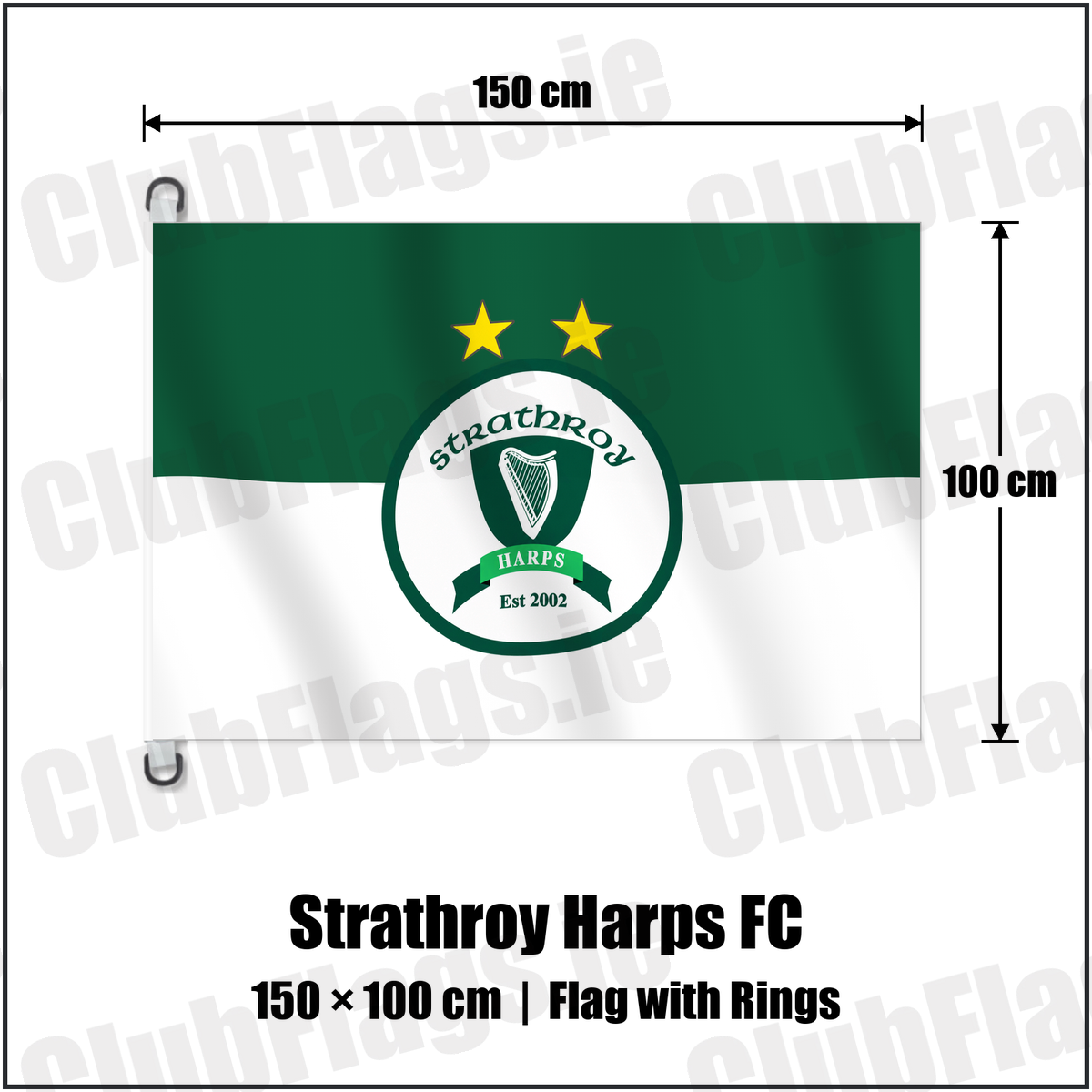 Strathroy Harps FC 150cm x 100cm Flag Pole Flag with Rings with the verified club crest and colours, Tyrone Football - ClubFlags.ie