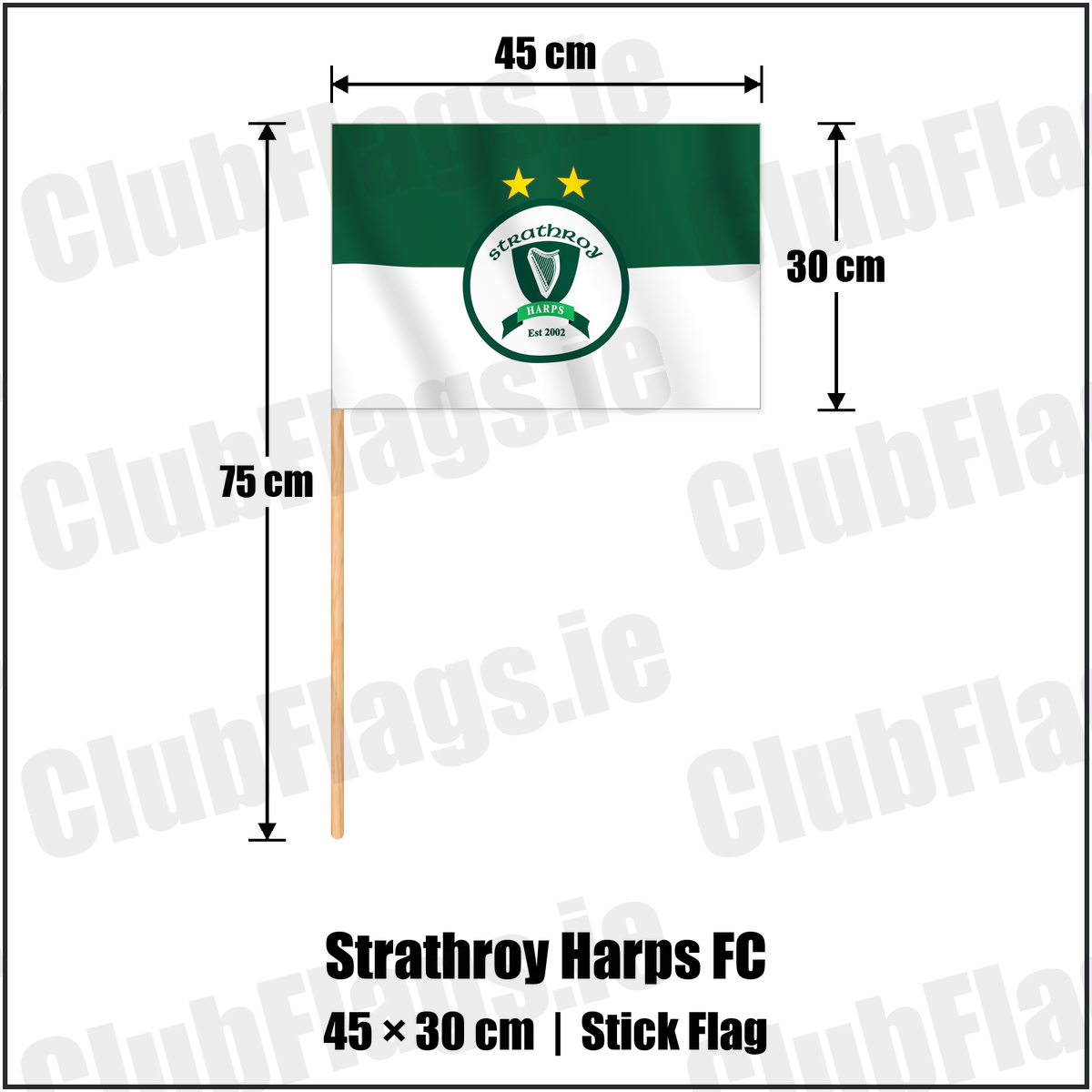 Strathroy Harps FC 30cm x 45cm Stick Flag with the verified club crest and colours, Tyrone Football - ClubFlags.ie