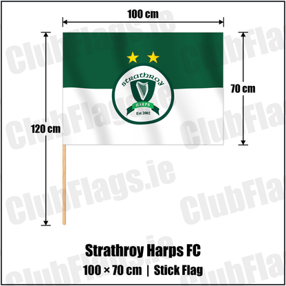 Strathroy Harps FC 70cm x 100cm Stick Flag with the verified club crest and colours, Tyrone Football - ClubFlags.ie