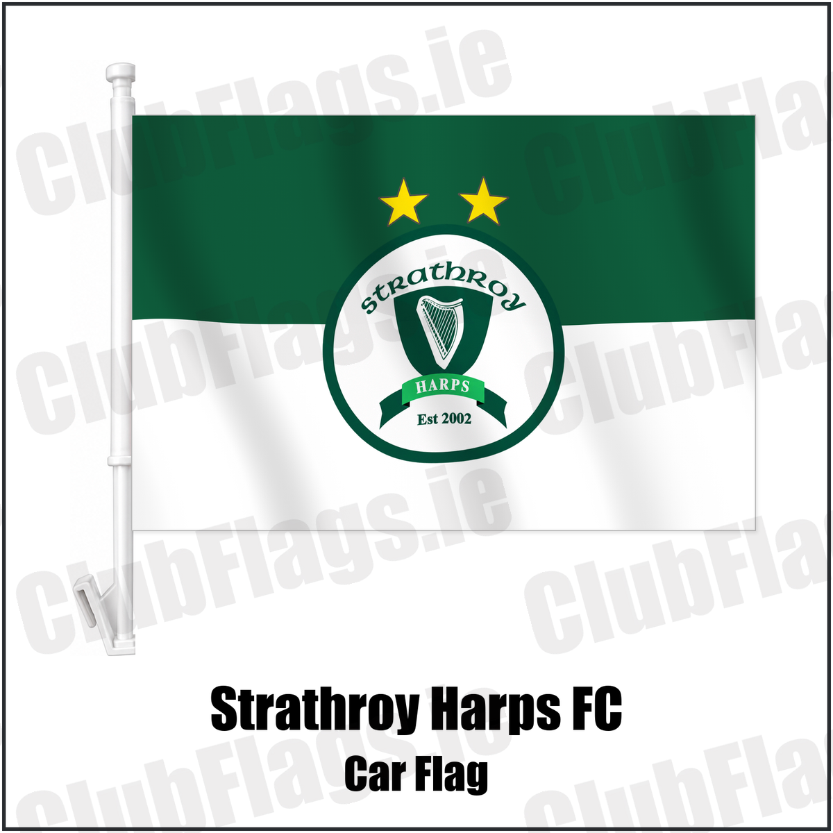Strathroy Harps FC Car Flag with the verified club crest and colours, Tyrone Football - ClubFlags.ie