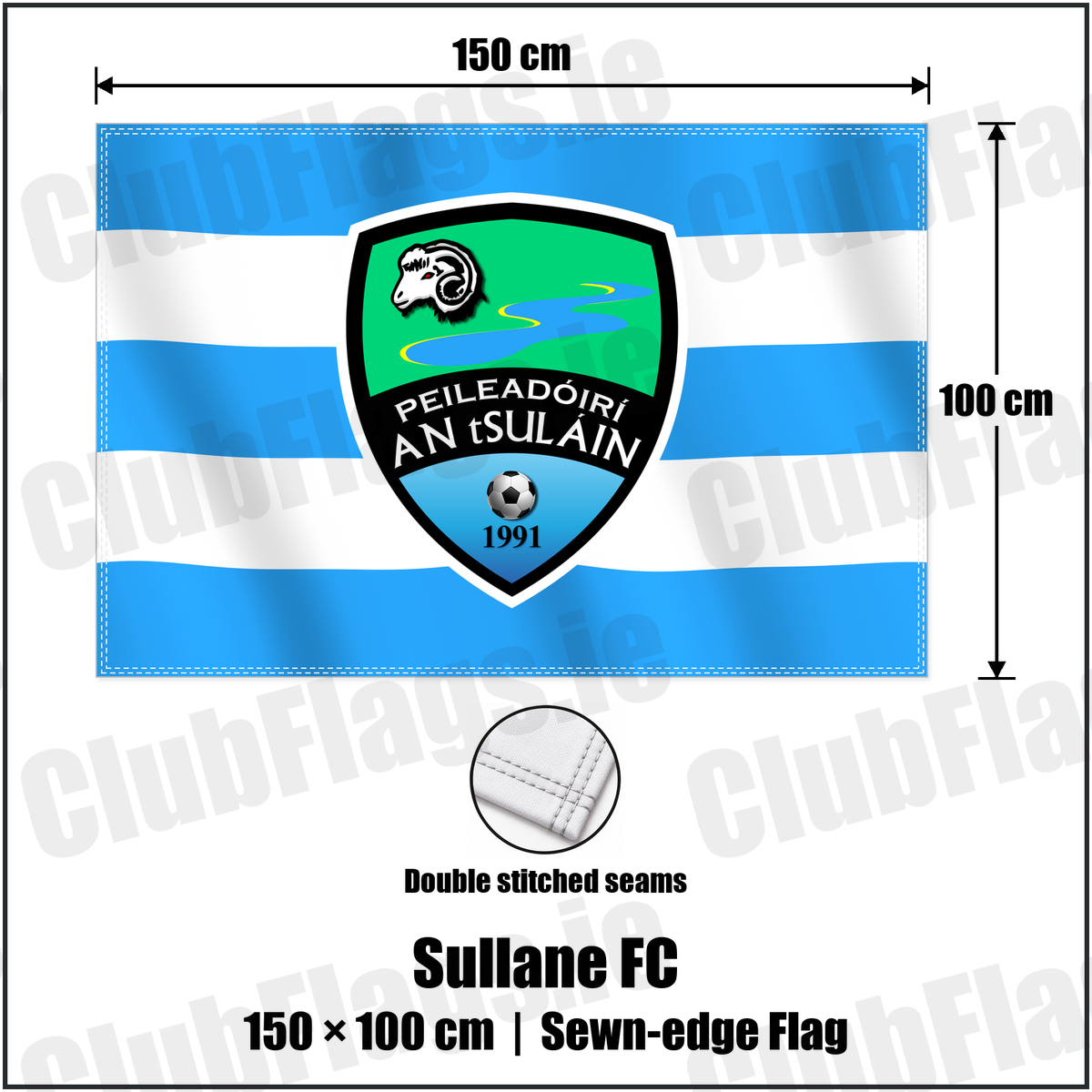 Sullane FC 100cm x 150cm Flag (sewn on the edges) with the club crest and colours, Cork Football - ClubFlags.ie