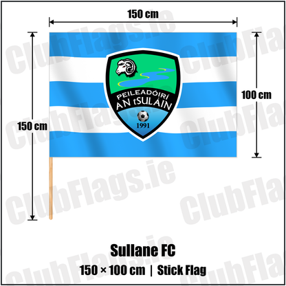Sullane FC 100cm x 150cm Stick Flag with the club crest and colours, Cork Football - ClubFlags.ie