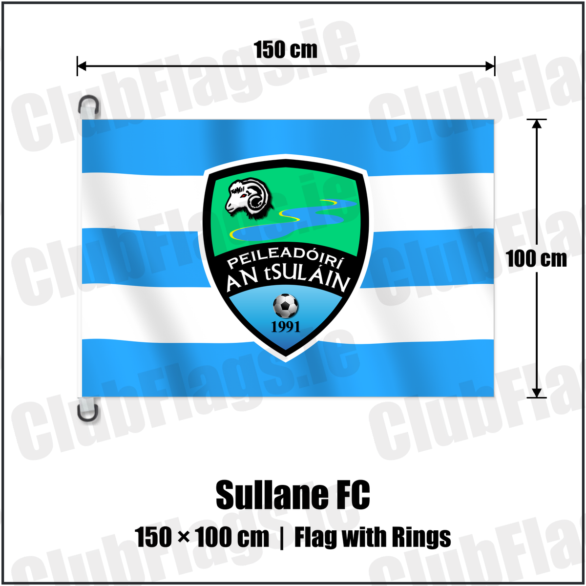 Sullane FC 150cm x 100cm Flag Pole Flag with Rings with the club crest and colours, Cork Football - ClubFlags.ie