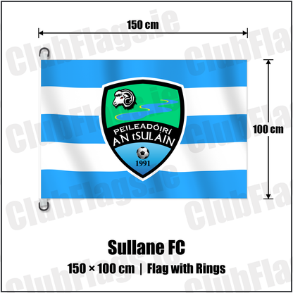 Sullane FC 150cm x 100cm Flag Pole Flag with Rings with the club crest and colours, Cork Football - ClubFlags.ie