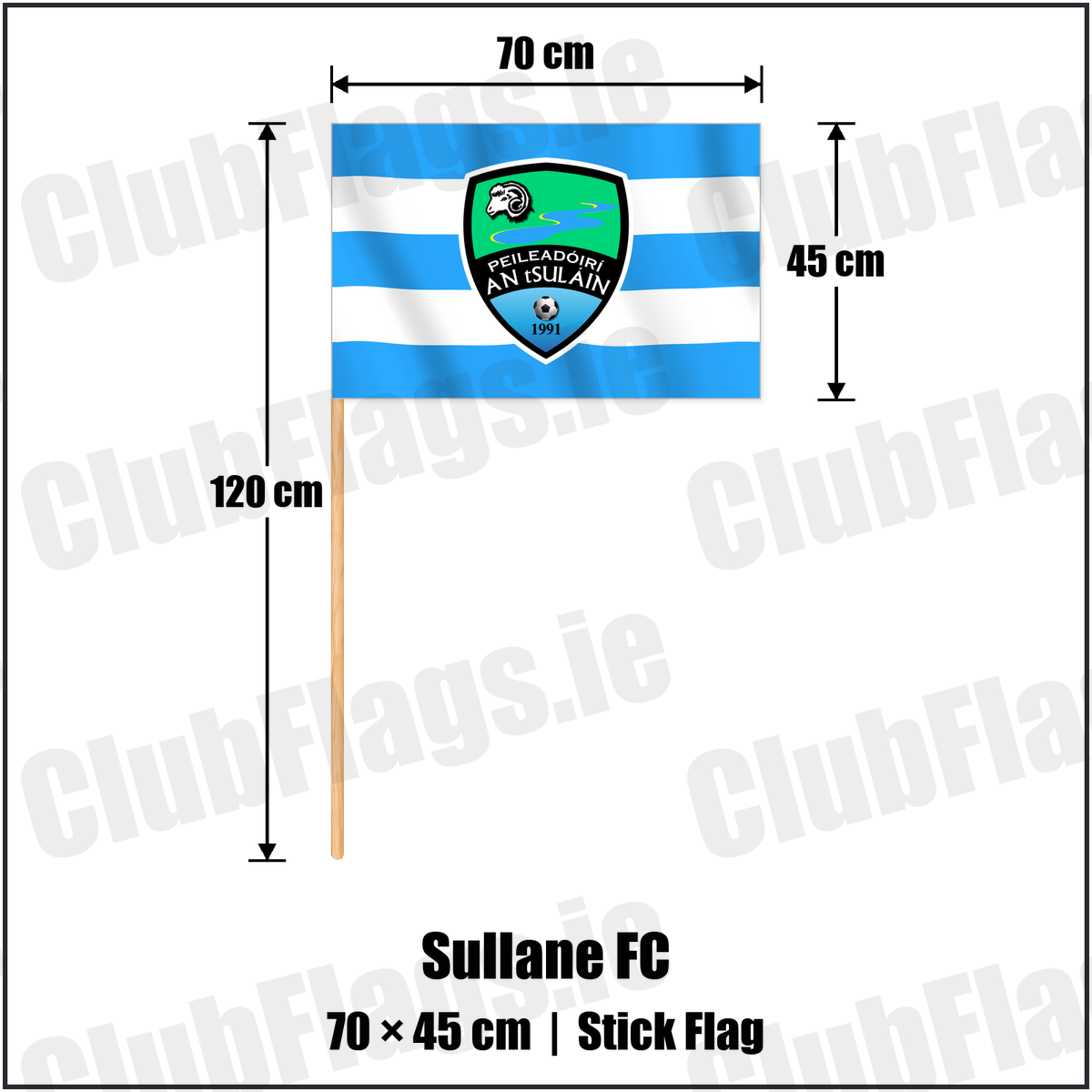Sullane FC 45cm x 70cm Stick Flag with the club crest and colours, Cork Football - ClubFlags.ie