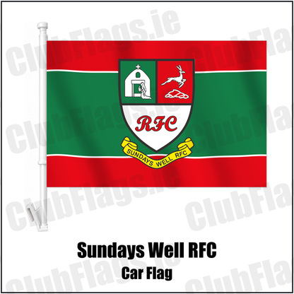 Sundays Well RFC Car Flag with the club crest and colours, Cork Rugby - ClubFlags.ie
