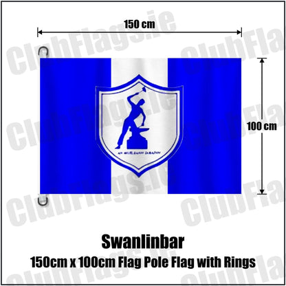Swanlinbar 150cm x 100cm Flag Pole Flag with Rings in blue and white, featuring the club crest on realistic fabric with gentle vertical folds; County Cavan GAA. ClubFlags.ie.