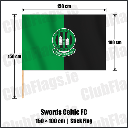 Swords Celtic FC 100cm x 150cm Stick Flag with the club crest and colours, Dublin Football - ClubFlags.ie