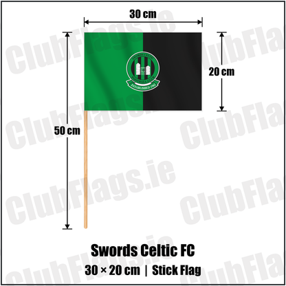 Swords Celtic FC 20cm x 30cm Stick Flag with the club crest and colours, Dublin Football - ClubFlags.ie