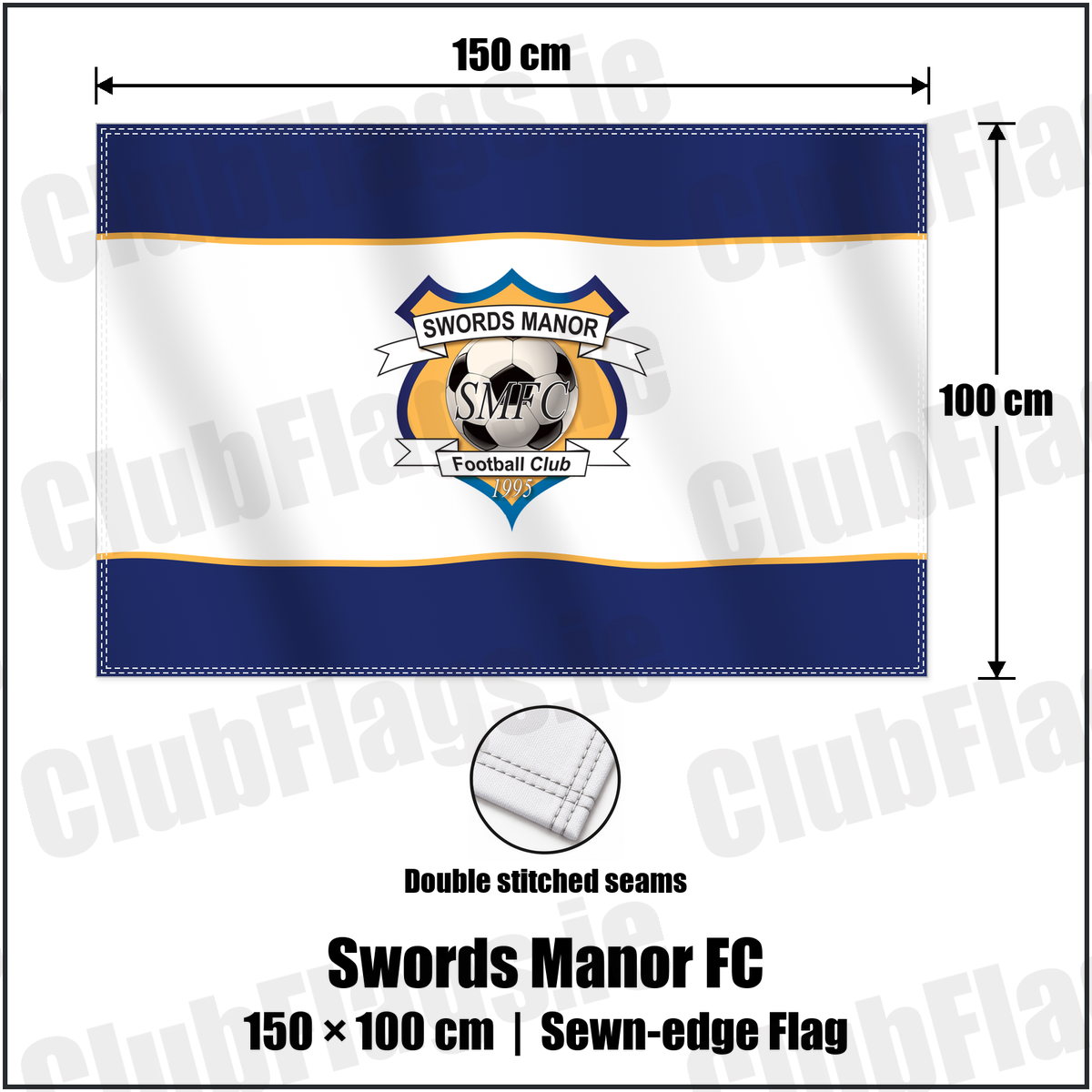 Swords Manor FC 100cm x 150cm Flag (sewn on the edges) with the club crest and colours, Dublin Football - ClubFlags.ie