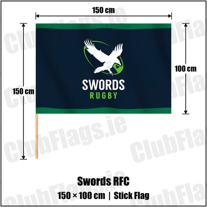 Swords RFC 100cm x 150cm Stick Flag with the club crest and colours, Dublin Rugby - ClubFlags.ie