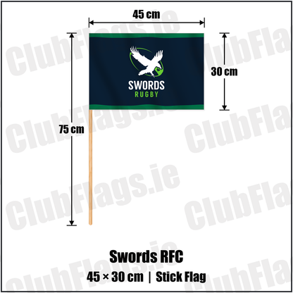 Swords RFC 30cm x 45cm Stick Flag with the club crest and colours, Dublin Rugby - ClubFlags.ie