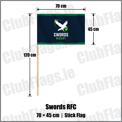 Swords RFC 45cm x 70cm Stick Flag with the club crest and colours, Dublin Rugby - ClubFlags.ie