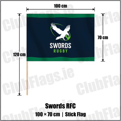 Swords RFC 70cm x 100cm Stick Flag with the club crest and colours, Dublin Rugby - ClubFlags.ie