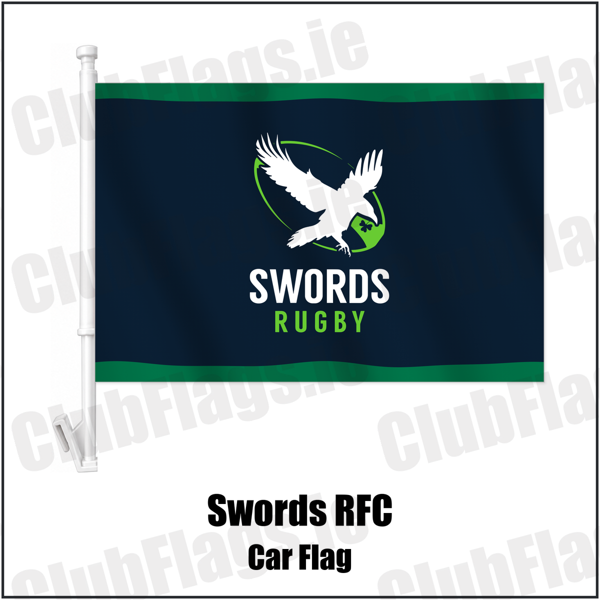 Swords RFC Car Flag with the club crest and colours, Dublin Rugby - ClubFlags.ie