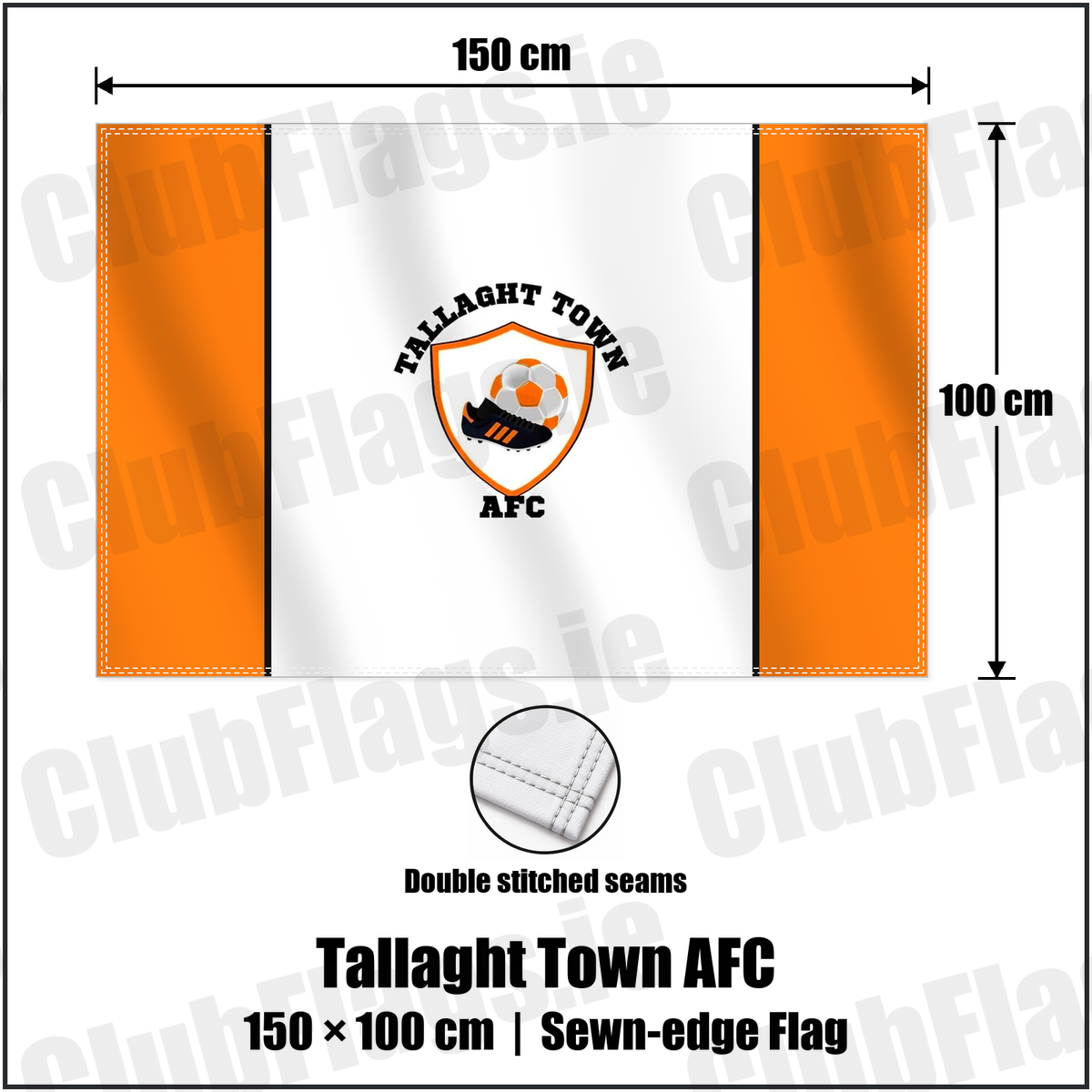 Tallaght Town AFC 100cm x 150cm Flag (sewn on the edges) with the club crest and colours, Dublin Football - ClubFlags.ie