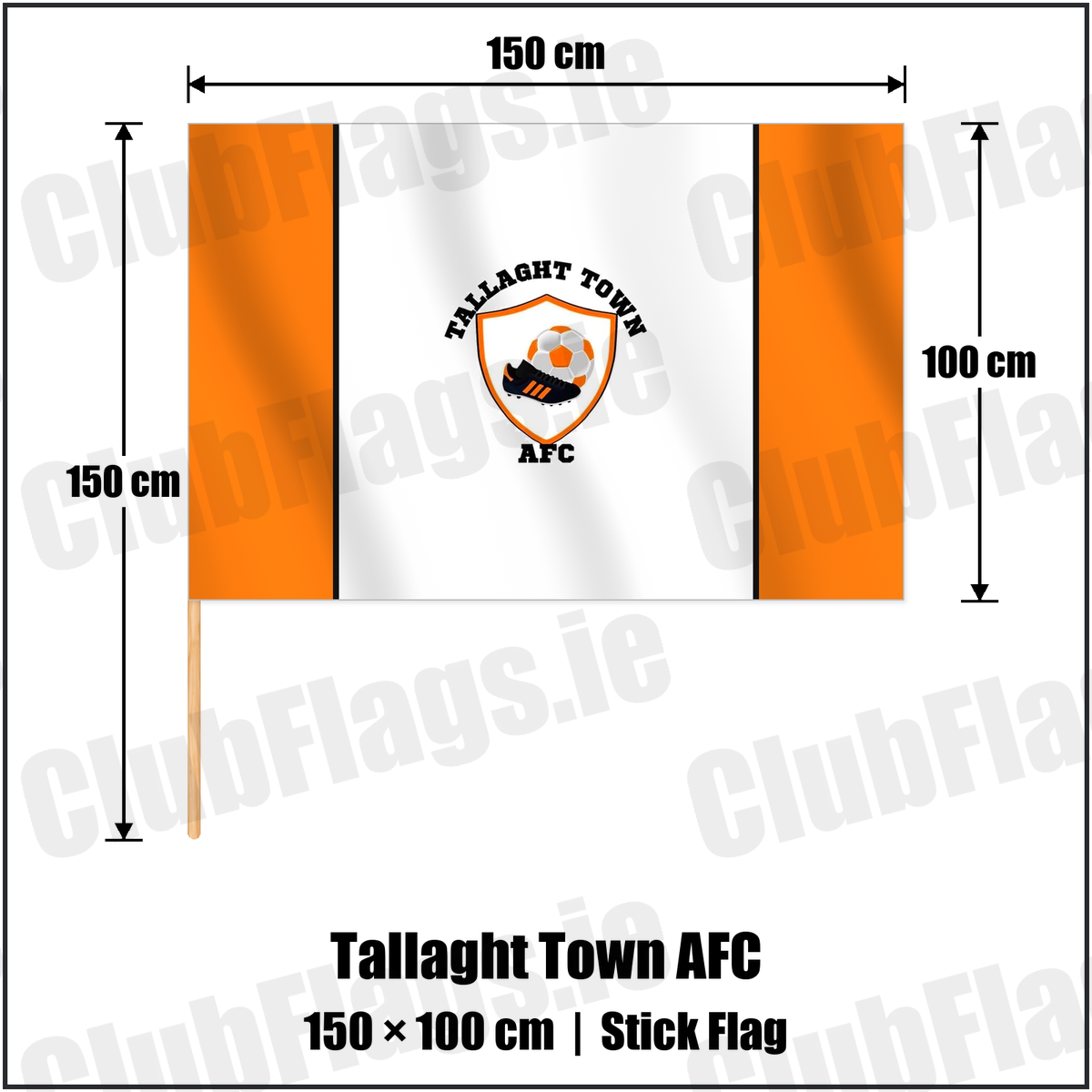 Tallaght Town AFC 100cm x 150cm Stick Flag with the club crest and colours, Dublin Football - ClubFlags.ie