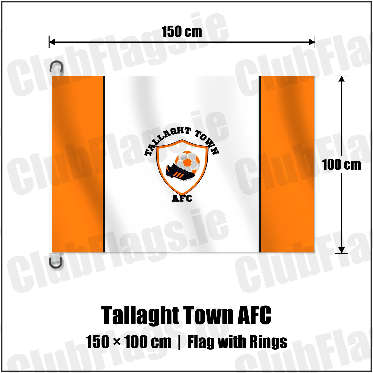 Tallaght Town AFC 150cm x 100cm Flag Pole Flag with Rings with the club crest and colours, Dublin Football - ClubFlags.ie