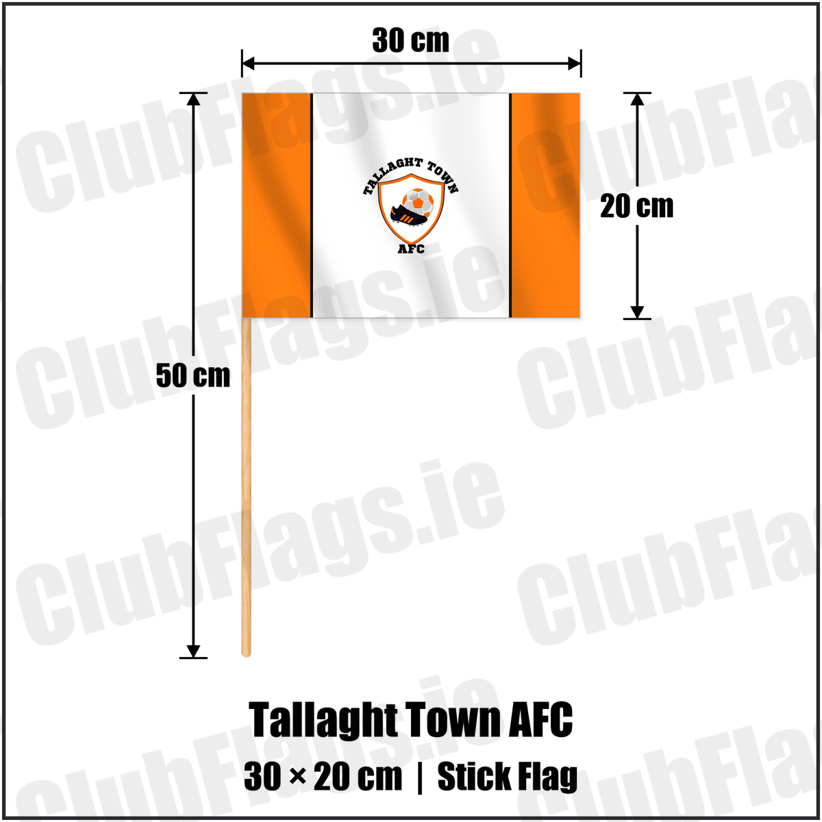 Tallaght Town AFC 20cm x 30cm Stick Flag with the club crest and colours, Dublin Football - ClubFlags.ie