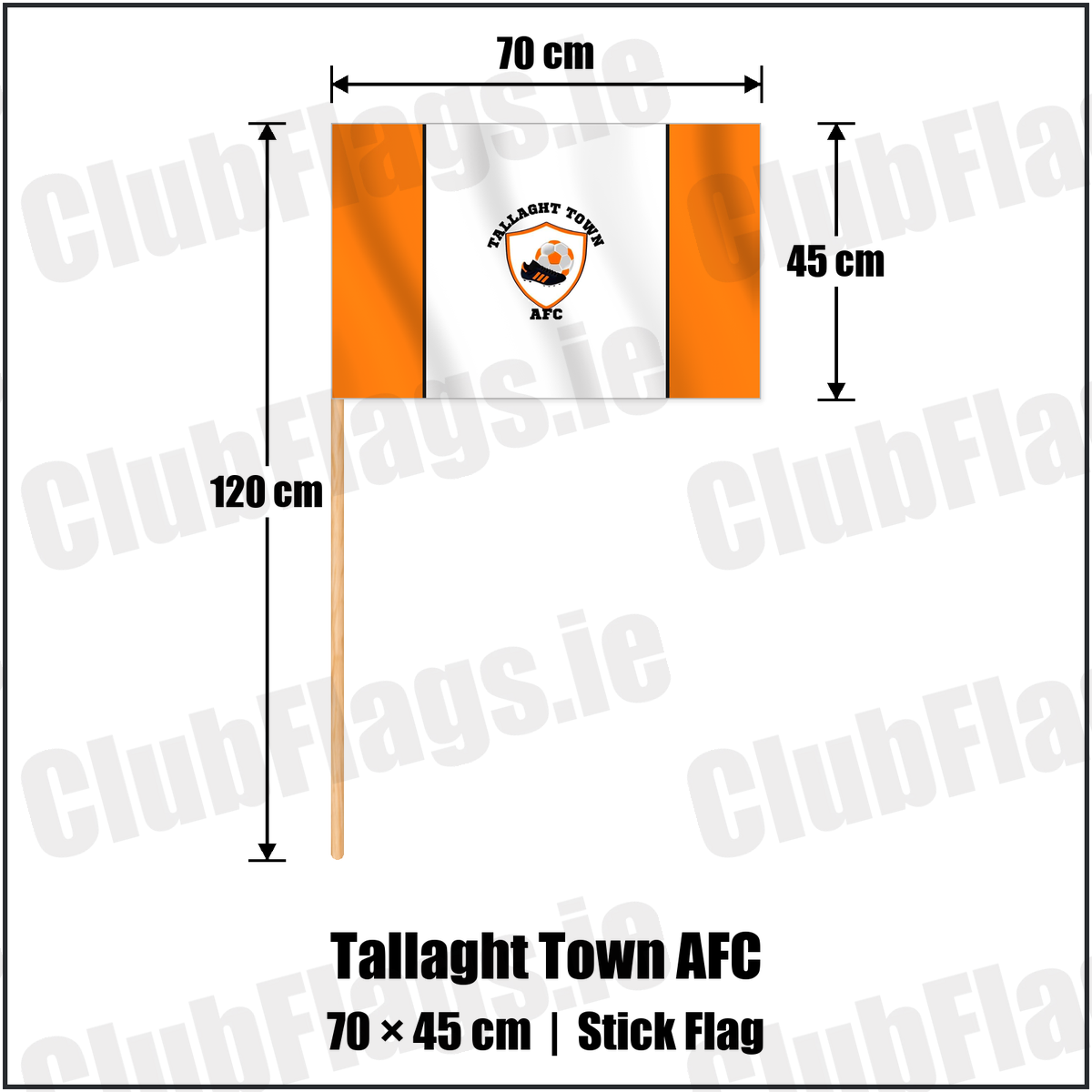 Tallaght Town AFC 45cm x 70cm Stick Flag with the club crest and colours, Dublin Football - ClubFlags.ie
